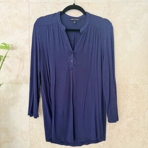 Cable & Gauge Navy Blue Long Sleeve Henley Top V-Neck Button Placket Medium